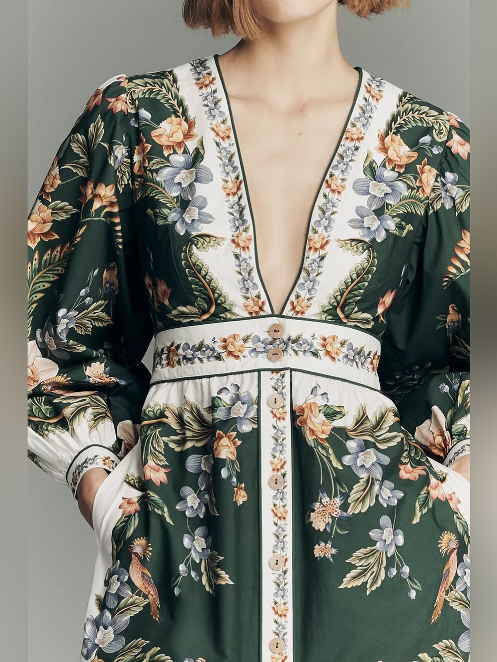 NWT Farm Rio Green Floral Nature V Neck Buttoned Maxi Dress - Picture 6 of 11